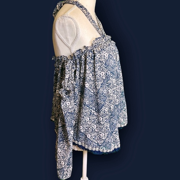 Misa Los Angeles Blue Floral Print ‘Livey’ Off The Shoulder Tie-Neck Top Size XS - Picture 14 of 16
